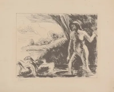 Paysanne Nue Chassant Des Oies