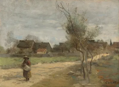 Paysanne Sur Une Route En Vue Dun Village