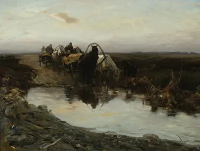 Peasant Carts In Front Of A Puddle