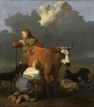 Peasant Girl Milking A Cow