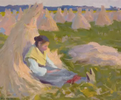 Peasant Girl Seated On Shocks Of Grain