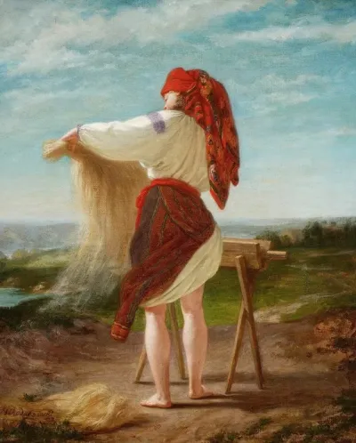 Peasant Woman Breaking Flax