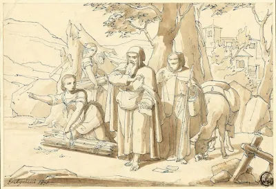Peasant Woman Giving Directions To Monks