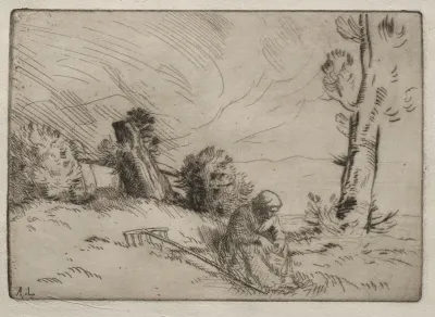 Peasant Woman Seated Near A Hedge