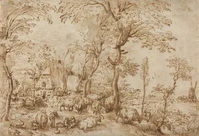 Peasants And Cattle Near A Farmhouse