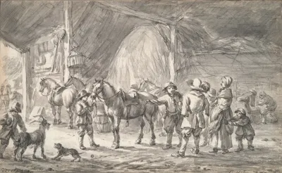 Peasants And Horses In A Stable