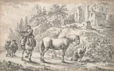 Peasants And Horses Near The Ruins Of A Castle