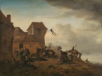 Peasants Fighting Near A Village