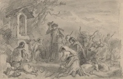 Peasants Kneeling At Shrine