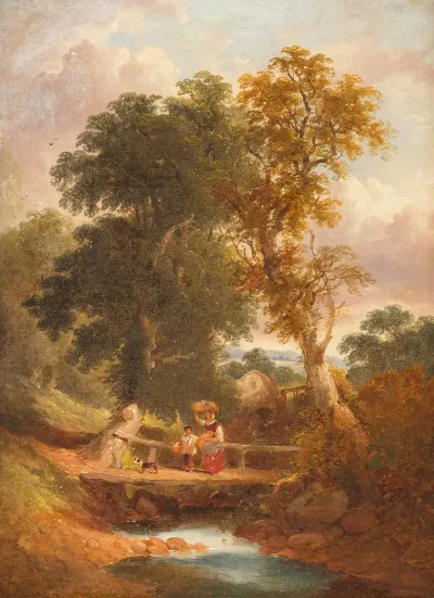 Peasants Walking By A Stream