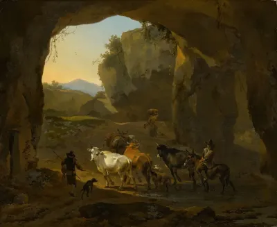 Peasants With Cattle In A Cave