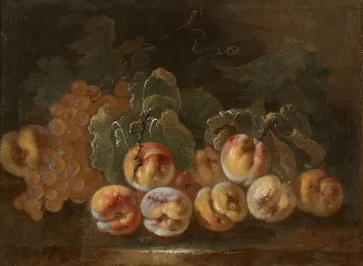 Peches Et Raisins Sur Un Entablement