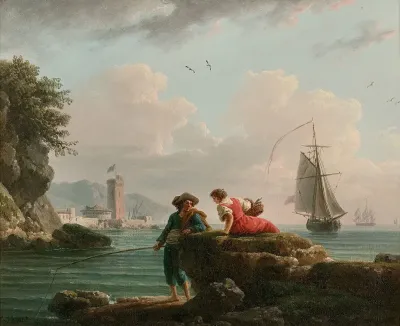 Pecheurs Sur Un Rivage Mediterraneen