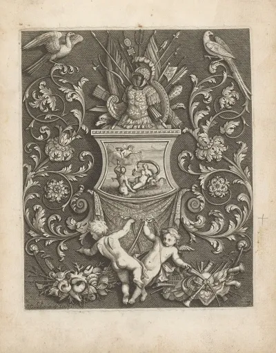 Pedestal With Galatea On It Wearing Armor With Weapon Trophies And Putti