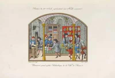 Peinture De Xve Siecle Representant Une Halle Couverte Manuscrit Grand Infolio Bibliotheque De La Ville De Rouen