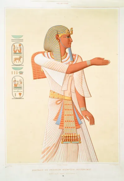 Peinture Portrait Du Pharaon Mienptah Hotephimat Necropole De Thebes Xixe Dynastie