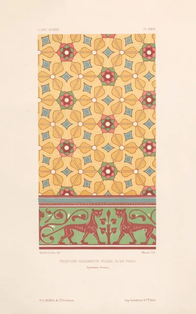 Peinture decorative russe avec fond systeme persan