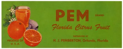 Pem Brand Florida Citrus Fruit Label