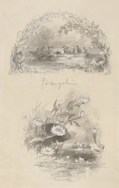 People In Rowboat And Waterlilies