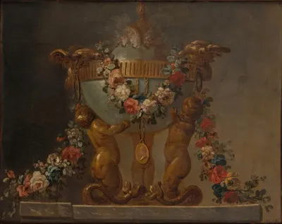 Perfume Burner Supported By Baby Tritons And Garlanded With Flowers