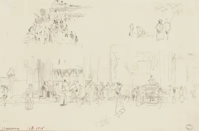 Personnages Et Caleches Sur Un Boulevard