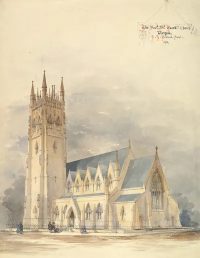 Perspective Elevation Of Reverend Mr Gairds Church Glasgow In The Gothic Style