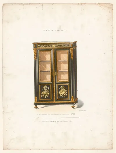 Petite Bibliotheque Bois Noir Et Bronze Inscrustation De Cuivre