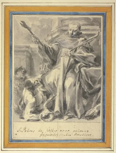 Petrus Von Chateauneuf Mit Kreuz Und Martyrerpalme Und Zwei Das Ketzertum Versinnbildlichende Figuren
