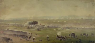Picketts Charge From A Position On The Enemys Line Looking Toward The Union Lines Zieglers Grove On The Left Clump Of Trees On Right