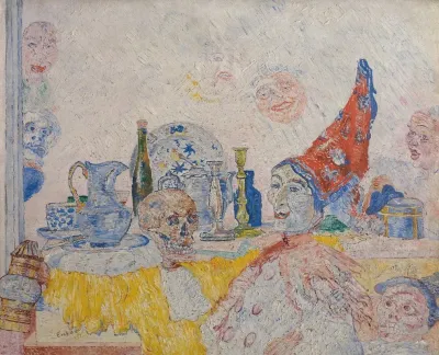 Pierrot And Skeleton In A Yellow Robe