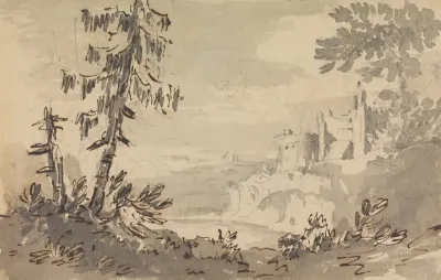 Pine Trees And Castle In A Landscape