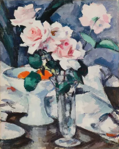 Pink Roses In A Glass Vase