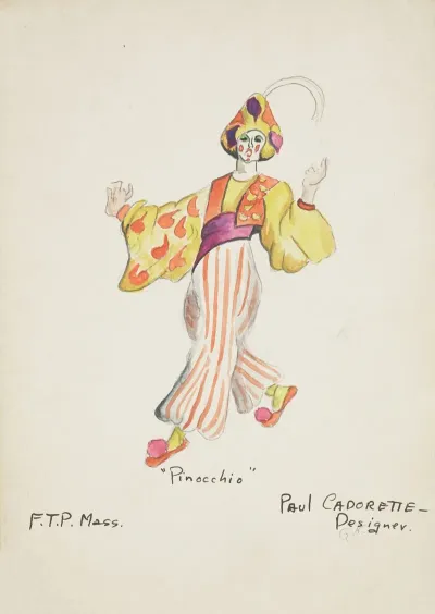 Pinocchio Clown Yellow Shirt Orange Vest Purple Cummerbund