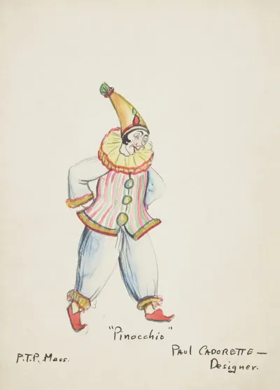 Pinocchio Clowns Loose Blue Pants Multicolored Vest Blue Blouse