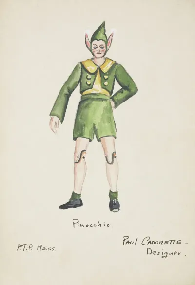 Pinocchio Yellow Shirt Green Coat Green Shorts And Green Cap With Velvet Ears