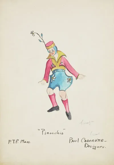 Pinocchio Yellow Shirt Pink Coat Blue Shorts Pink Socks Pink And Gold Hat