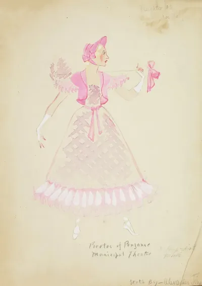 Pirates Of Penzance Daughter 5 Plaid Purple Gown With Pink Ruffles And Pink Jacket