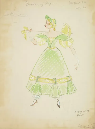 Pirates Of Penzance Daughter 6 Green Dress With Yellow Sleeves And Hem
