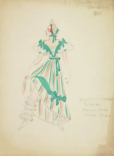 Pirates Of Penzance Daughter 9 Striped Green And Orange Dress With Green Ribbon
