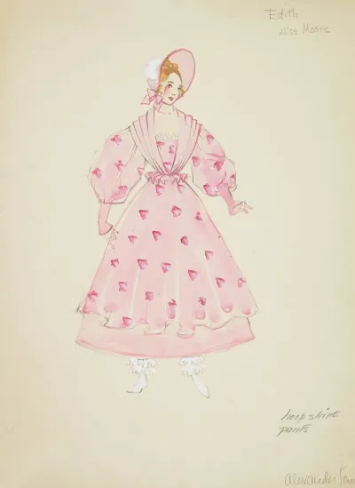 Pirates Of Penzance Edith Pink Gown With Pink Shawl And Pink Bonnet