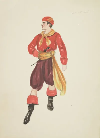 Pirates Of Penzance Red Shirt Purple Breeches Yellow Sash Yellow Scarf Red Cap And Dagger