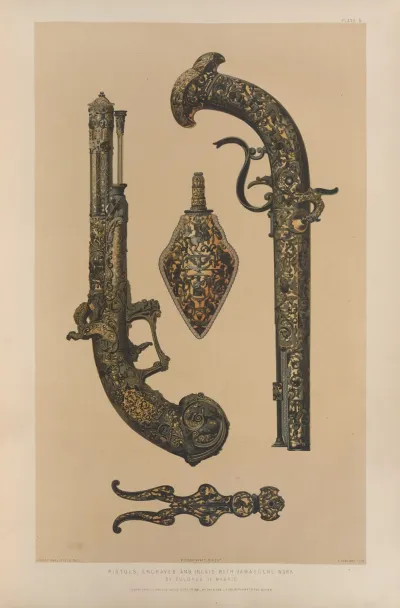 Pistols Engraved And Inlaid With Damascene Work