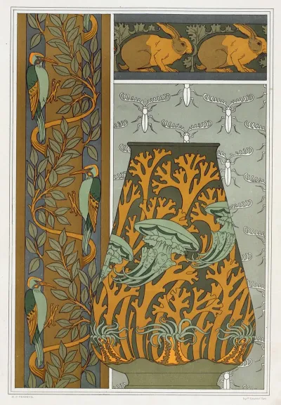 Piverts Et Arbre Bordure Verticale Lapins Et Feuilles Bordure Meduses Anemones De Mer Et Algues Vase Insectes Jeu De Fond