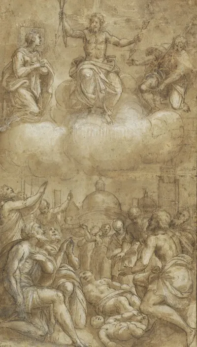 Plague Victims Pleading For Help From Christ The Virgin And Saint Roch