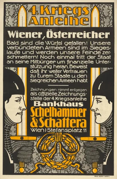 Plakat Des Bankhauses Schelhammer Schattera Fur Die 4 Kriegsanleihe