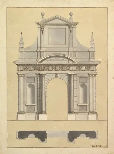 Plan And Elevation Of An Entrance