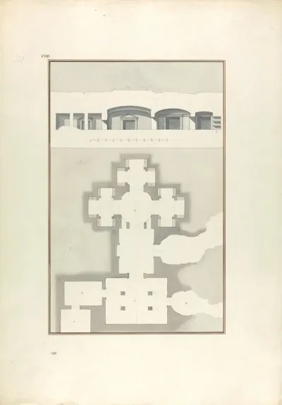 Plan And View Of A Cave Temple Or Tomb