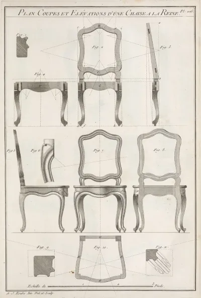 Plan Coupes Elevations Dune Chaise A La Reine