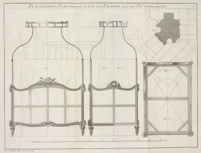 Plan Coupes Et Elevations Dun Lit A La Polonoise Avec Ses Developpements