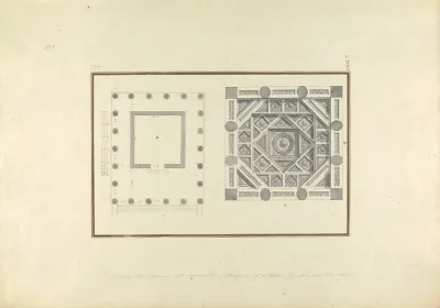 Plan Of A Temple At Mylasa And Detail Of A Coffered Ceiling From A Tomb